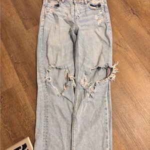 American Eagle Outfitters Light Blue Distressed Straight-Leg Jeans